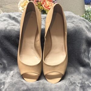 Cole Haan tan leather peep toe wedge size 8